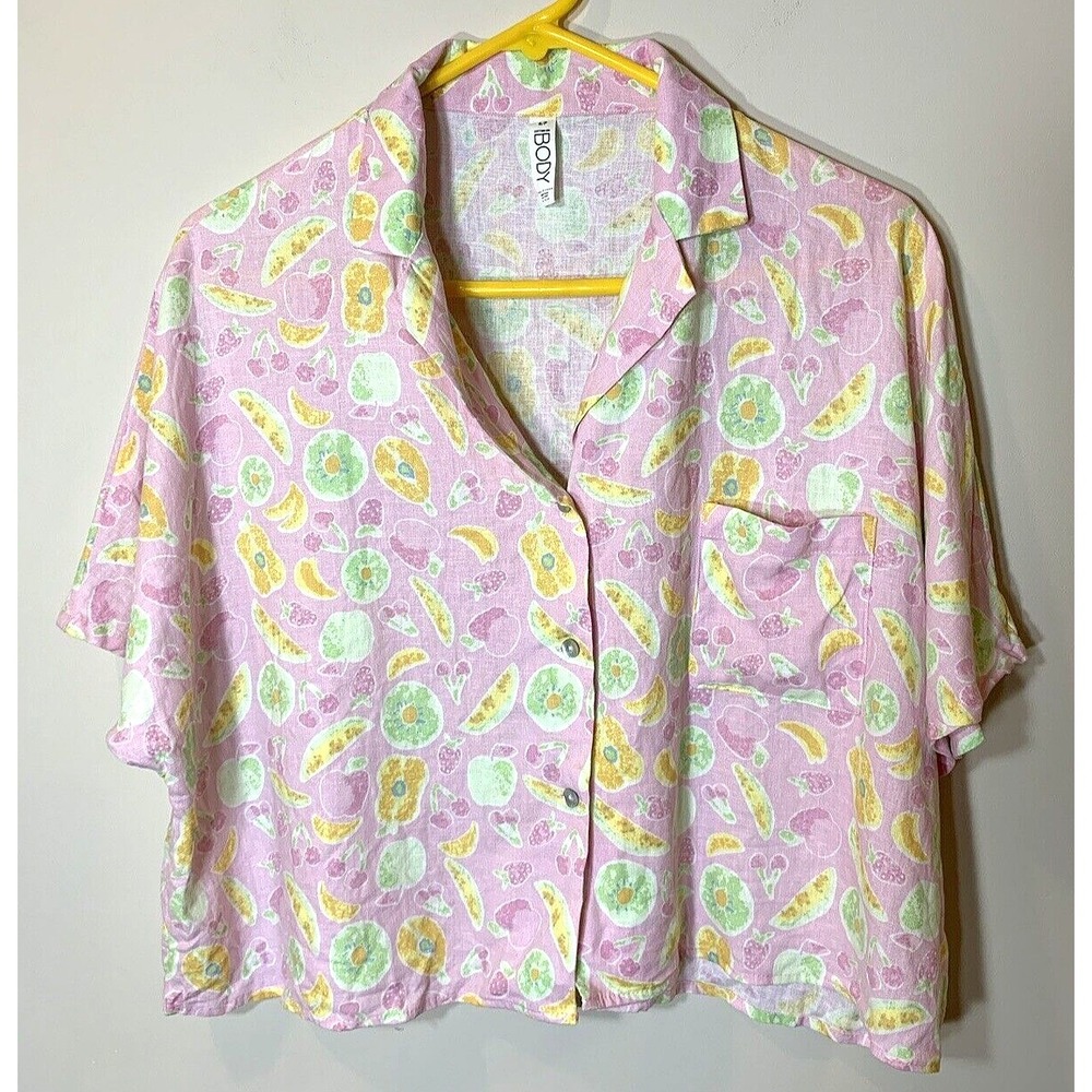 Cotton:On BODY Crop Shirt Womens Small Linen Short Sleeve Boxy Oversized Pink
